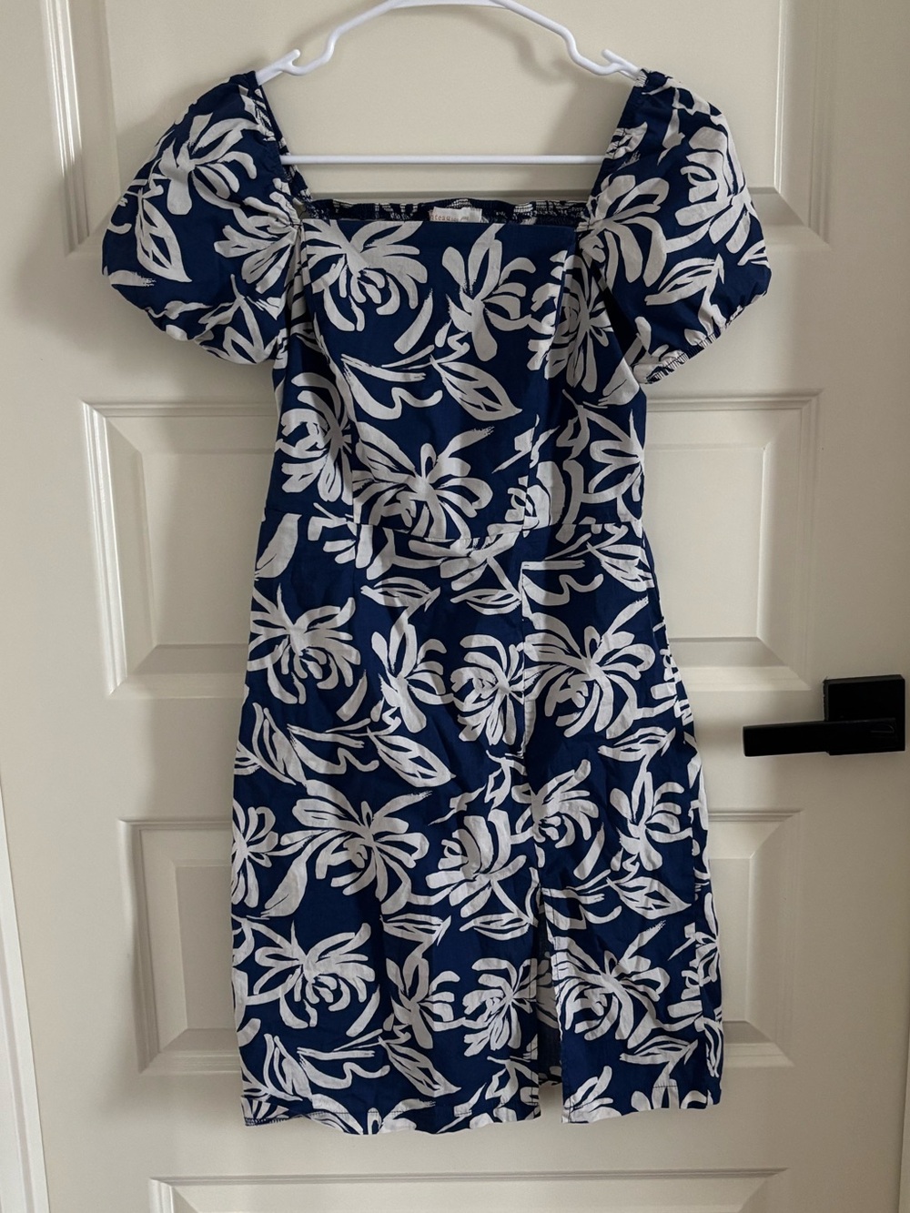 Monteau Navy and White Floral Square-Neck Mini Dress